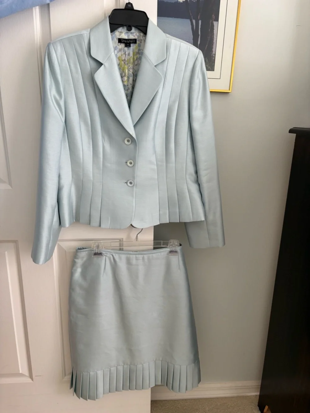 Tahari Light Blue Pleated Blazer & Skirt Two-Piece Suit - Picture 2 of 9